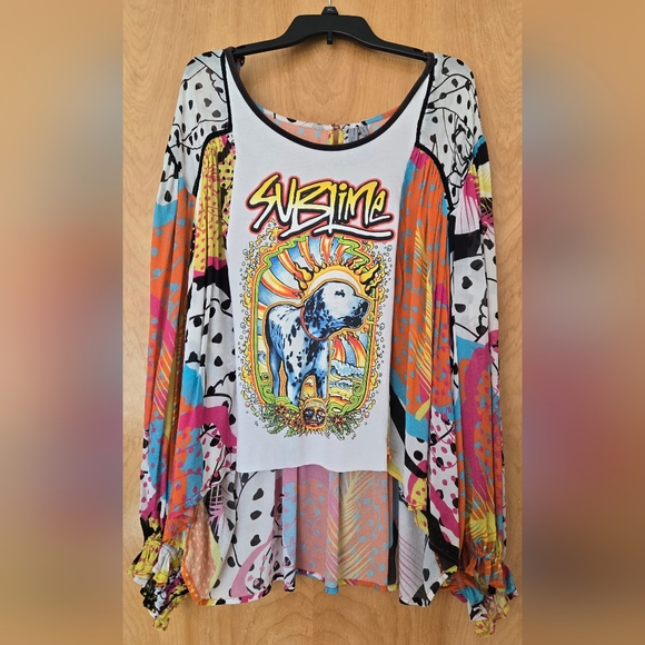 Upcycled Colorful Funky Boho Tunic Sublime Dalmation Band Tee Rock Top - Picture 1 of 2